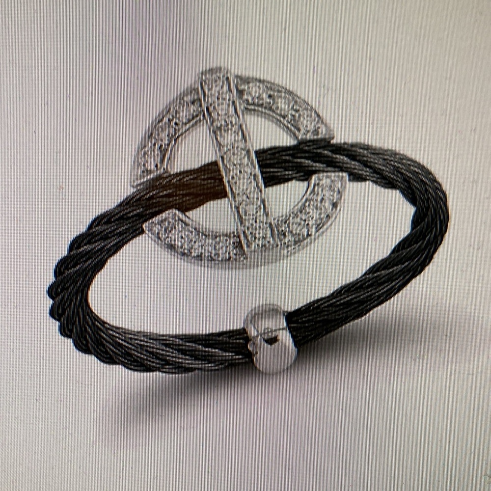 ALOR Black Cable Ring with Diamonds - Picture 2 of 7